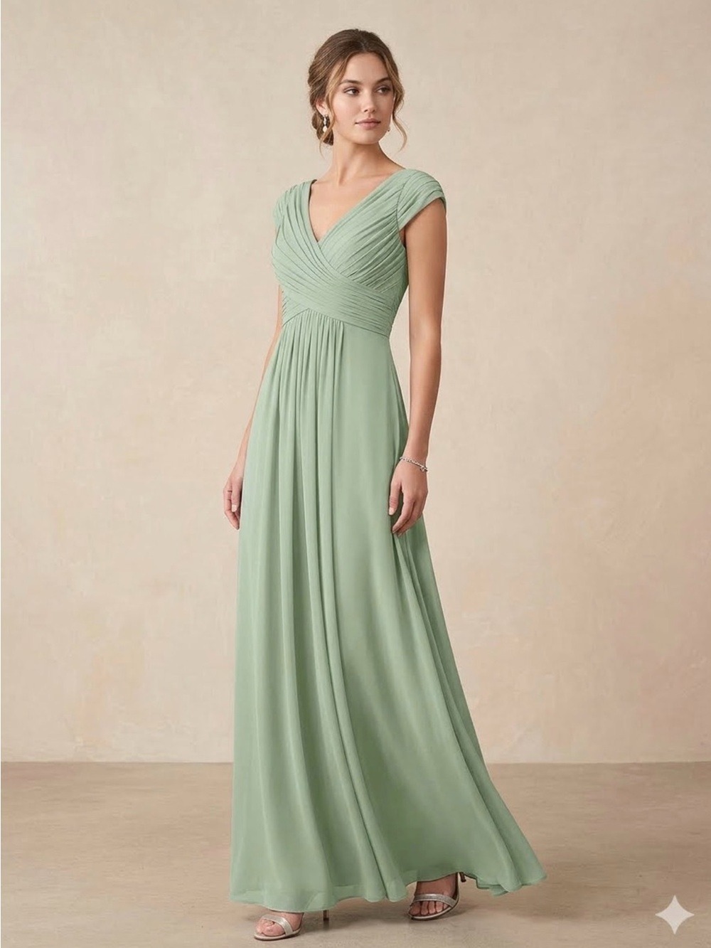 Light In The Box Pale Sage V-Neck Chiffon Maxi Dress - Size 12